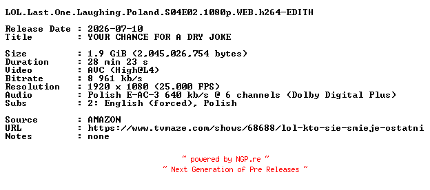 NFO for the release LOL.Last.One.Laughing.Poland.S04E02.1080p.WEB.h264-EDITH by EDITH