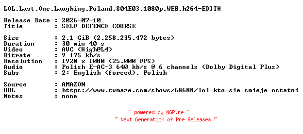 NFO for the release LOL.Last.One.Laughing.Poland.S04E03.1080p.WEB.h264-EDITH by EDITH