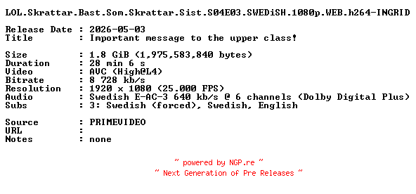 NFO for the release LOL.Skrattar.Bast.Som.Skrattar.Sist.S04E03.SWEDiSH.1080p.WEB.h264-INGRID by INGRID