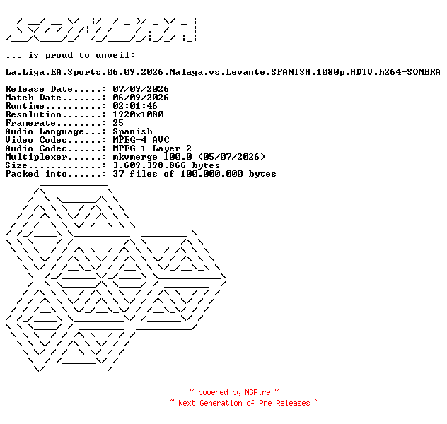 NFO for the release La.Liga.EA.Sports.06.09.2026.Malaga.vs.Levante.SPANISH.1080p.HDTV.h264-SOMBRA by SOMBRA