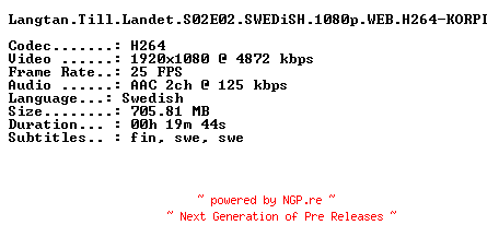 NFO for the release Langtan.Till.Landet.S02E02.SWEDiSH.1080p.WEB.H264-KORPI by KORPI