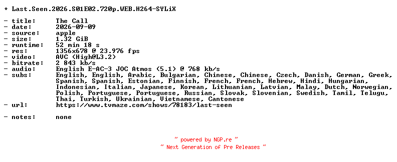 NFO for the release Last.Seen.2026.S01E02.720p.WEB.H264-SYLiX by SYLiX