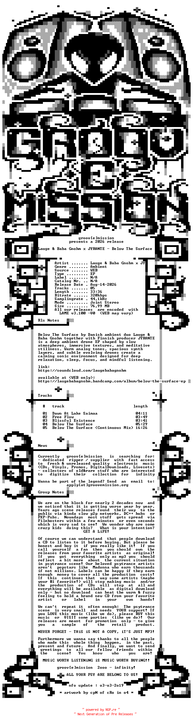 NFO for the release Lauge_and_Baba_Gnohm_x_JYRANTE_-_Below_The_Surface-WEB-2026-gEm by gEm