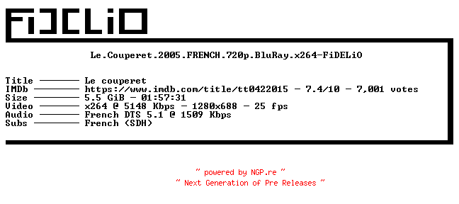 NFO for the release Le.Couperet.2005.FRENCH.720p.BluRay.x264-FiDELiO by FiDELiO