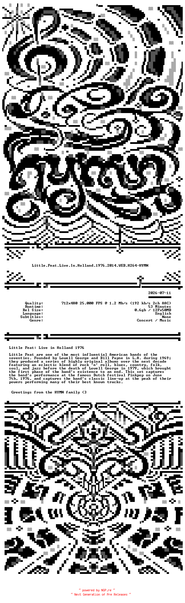 NFO for the release Little.Feat.Live.In.Holland.1976.2014.WEB.H264-HYMN by HYMN