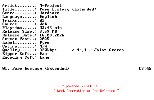 NFO for the release M-Project-Pure_Ecstasy_(Extended)-SINGLE-WEB-2025-XTC_iNT by XTC_iNT
