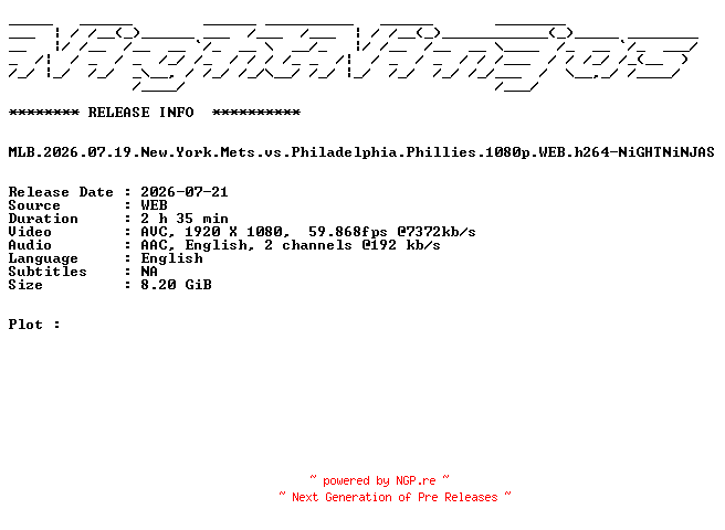 NFO for the release MLB.2026.07.19.New.York.Mets.vs.Philadelphia.Phillies.1080p.WEB.h264-NiGHTNiNJAS by NiGHTNiNJAS
