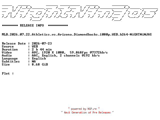 NFO for the release MLB.2026.07.22.Athletics.vs.Arizona.Diamondbacks.1080p.WEB.h264-NiGHTNiNJAS by NiGHTNiNJAS