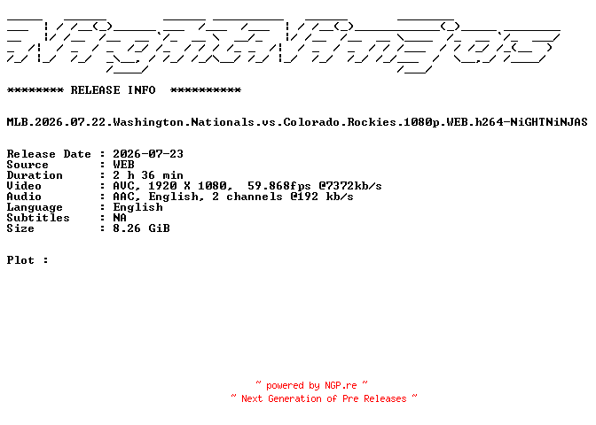 NFO for the release MLB.2026.07.22.Washington.Nationals.vs.Colorado.Rockies.1080p.WEB.h264-NiGHTNiNJAS by NiGHTNiNJAS