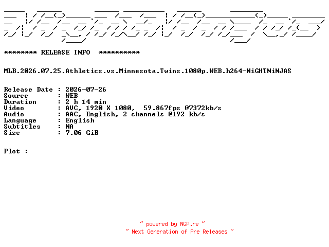 NFO for the release MLB.2026.07.25.Athletics.vs.Minnesota.Twins.1080p.WEB.h264-NiGHTNiNJAS by NiGHTNiNJAS