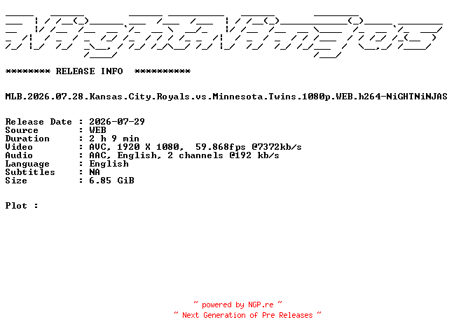 NFO for the release MLB.2026.07.28.Kansas.City.Royals.vs.Minnesota.Twins.1080p.WEB.h264-NiGHTNiNJAS by NiGHTNiNJAS