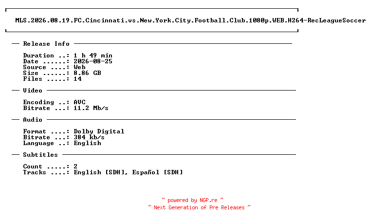 NFO for the release MLS.2026.08.19.FC.Cincinnati.vs.New.York.City.Football.Club.1080p.WEB.H264-RecLeagueSoccer by RecLeagueSoccer