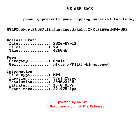 NFO for the release MYLFSeeker.26.07.11.Justine.Jakobs.XXX.2160p.MP4-WRB by WRB