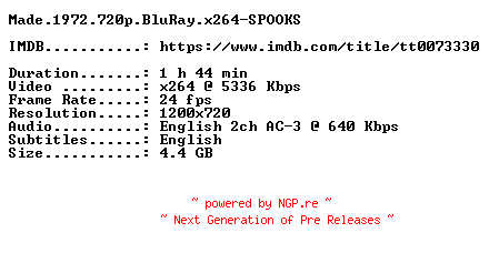 NFO for the release Made.1972.720p.BluRay.x264-SPOOKS by SPOOKS
