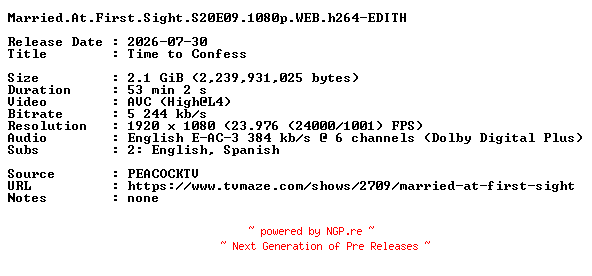 NFO for the release Married.At.First.Sight.S20E09.1080p.WEB.h264-EDITH by EDITH
