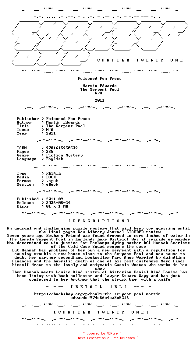 NFO for the release Martin.Edwards.-.The.Serpent.Pool.2011.RETAIL.EPUB.eBook-CTO by CTO