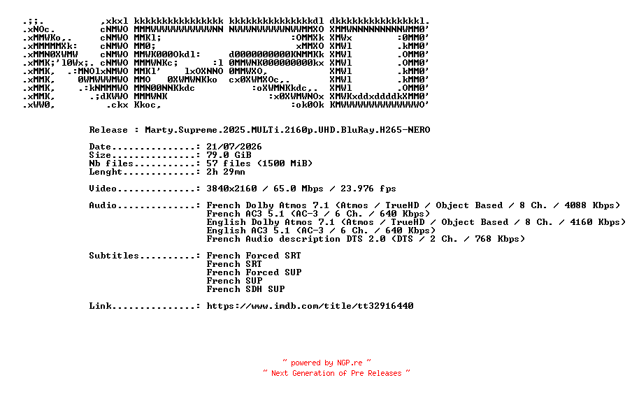 NFO for the release Marty.Supreme.2025.MULTi.2160p.UHD.BluRay.H265-NERO by NERO