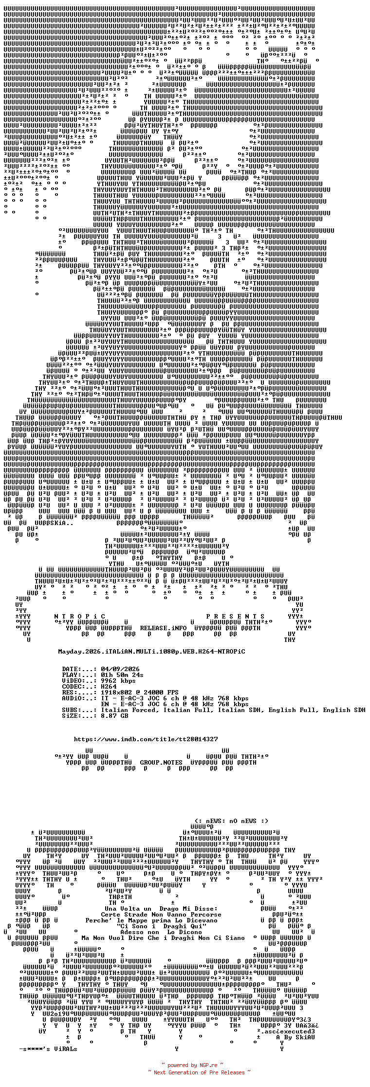 NFO for the release Mayday.2026.iTALiAN.MULTi.1080p.WEB.H264-NTROPiC by NTROPiC