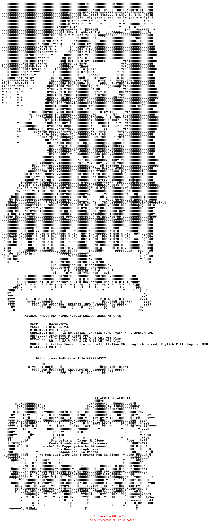 NFO for the release Mayday.2026.iTALiAN.MULTi.DV.2160p.WEB.H265-NTROPiC by NTROPiC