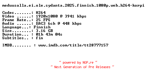 NFO for the release Meduusalla.Ei.Ole.Sydanta.2025.FiNNiSH.1080p.WEB.H264-KORPI by KORPI