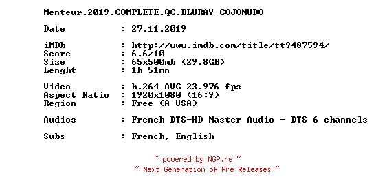 NFO for the release Menteur.2019.COMPLETE.QC.BLURAY-COJONUDO by COJONUDO