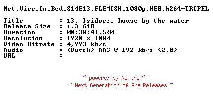NFO for the release Met.Vier.In.Bed.S14E13.FLEMISH.1080p.WEB.h264-TRIPEL by TRIPEL