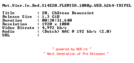 NFO for the release Met.Vier.In.Bed.S14E20.FLEMISH.1080p.WEB.h264-TRIPEL by TRIPEL