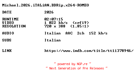 NFO for the release Michael.2026.iTALiAN.BDRip.x264-ROMEO by ROMEO