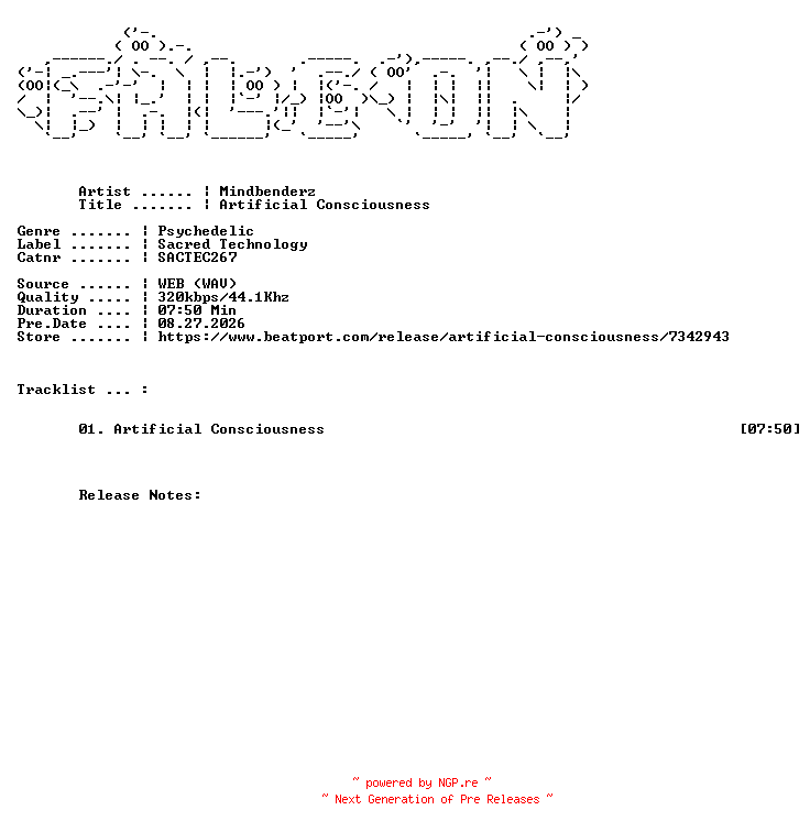 NFO for the release Mindbenderz-Artificial_Consciousness-(SACTEC267)-SINGLE-WEB-2026-FALCON by FALCON
