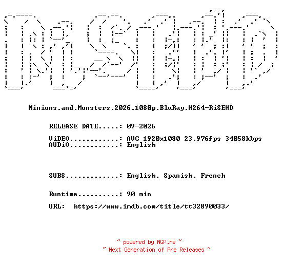 NFO for the release Minions.and.Monsters.2026.1080p.BluRay.H264-RiSEHD by RiSEHD
