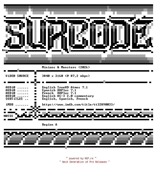 NFO for the release Minions.and.Monsters.2026.COMPLETE.UHD.BLURAY-SURCODE by SURCODE