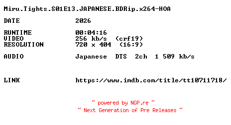NFO for the release Miru.Tights.S01E13.JAPANESE.BDRip.x264-HOA by HOA