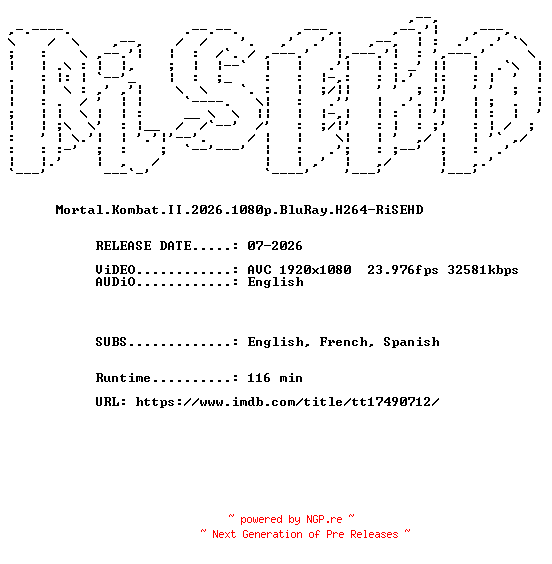NFO for the release Mortal.Kombat.II.2026.1080p.BluRay.H264-RiSEHD by RiSEHD