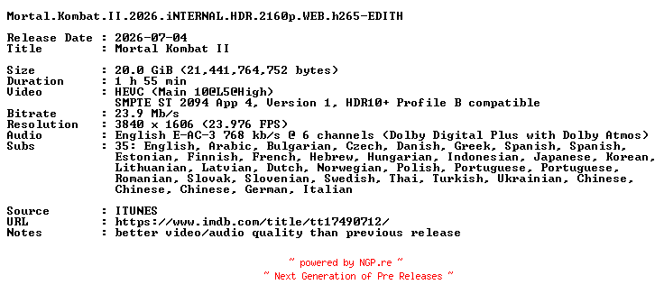 NFO for the release Mortal.Kombat.II.2026.iNTERNAL.HDR.2160p.WEB.h265-EDITH by EDITH