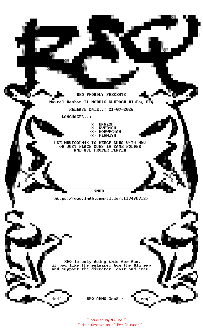 NFO for the release Mortal.Kombat.II.NORDiC.SUBPACK.BluRay-REQ by REQ