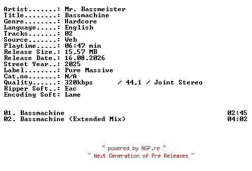 NFO for the release Mr_Bassmeister-Bassmachine-WEB-2025-XTC_iNT by XTC_iNT