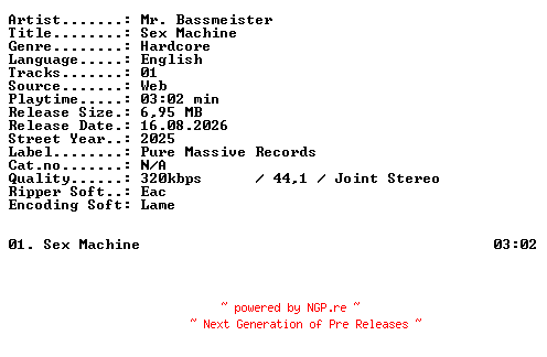 NFO for the release Mr_Bassmeister-Sex_Machine-SINGLE-WEB-2025-XTC_iNT by XTC_iNT