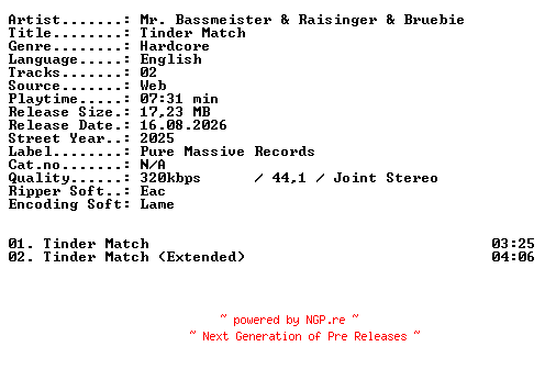 NFO for the release Mr_Bassmeister_and_Raisinger_and_Bruebie-Tinder_Match-WEB-2025-XTC_iNT by XTC_iNT