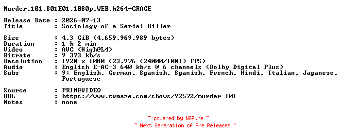 NFO for the release Murder.101.S01E01.1080p.WEB.h264-GRACE by GRACE