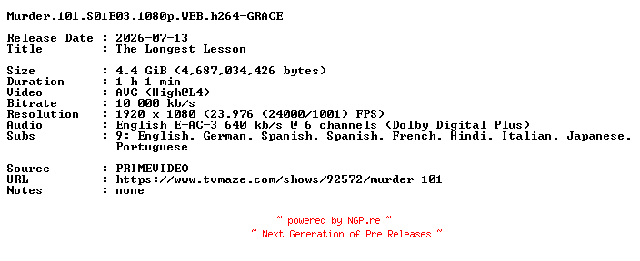 NFO for the release Murder.101.S01E03.1080p.WEB.h264-GRACE by GRACE