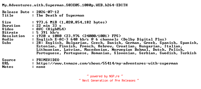 NFO for the release My.Adventures.with.Superman.S03E05.1080p.WEB.h264-EDITH by EDITH