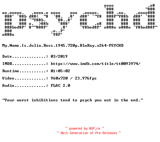 NFO for the release My.Name.Is.Julia.Ross.1945.720p.BluRay.x264-PSYCHD by PSYCHD
