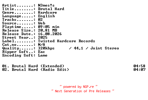 NFO for the release N3mess-Brutal_Hard-WEB-2025-XTC_iNT by XTC_iNT