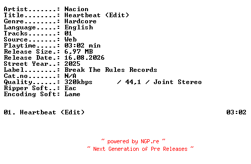 NFO for the release Nacion-Heartbeat_(Edit)-SINGLE-WEB-2025-XTC_iNT by XTC_iNT