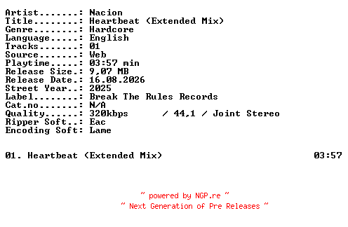 NFO for the release Nacion-Heartbeat_(Extended_Mix)-SINGLE-WEB-2025-XTC_iNT by XTC_iNT