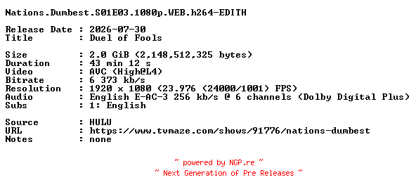 NFO for the release Nations.Dumbest.S01E03.1080p.WEB.h264-EDITH by EDITH