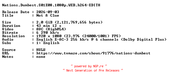 NFO for the release Nations.Dumbest.S01E08.1080p.WEB.h264-EDITH by EDITH