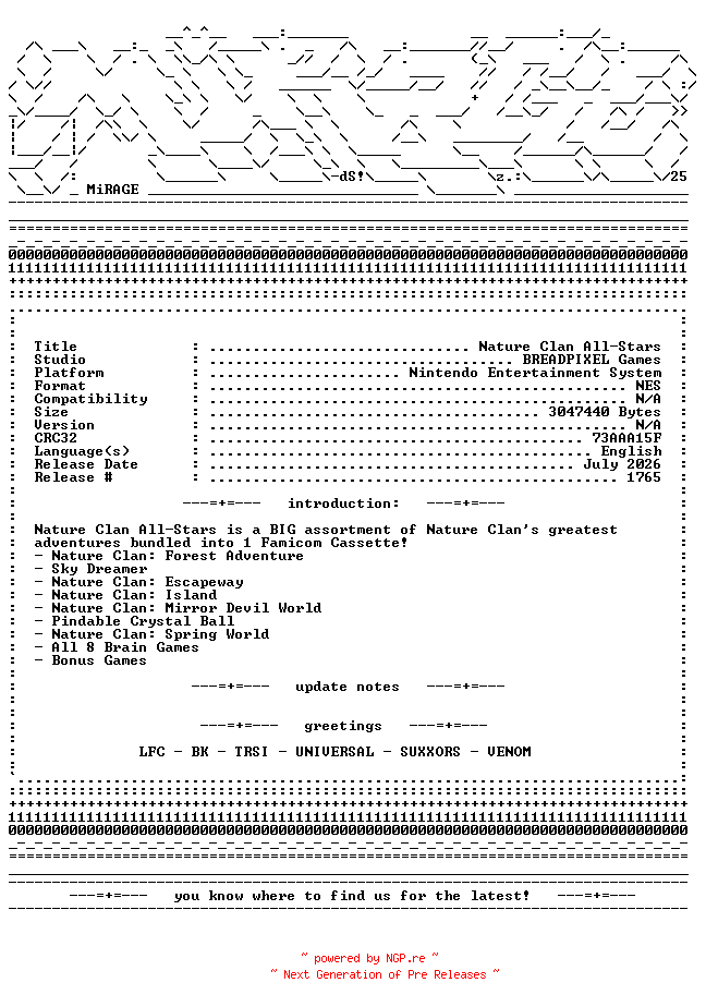 NFO for the release Nature_Clan_All-Stars_NES-MiRAGE by MiRAGE