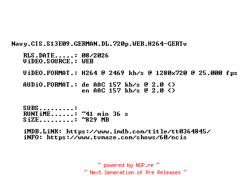 NFO for the release Navy.CIS.S13E09.GERMAN.DL.720p.WEB.H264-GERTv by GERTv