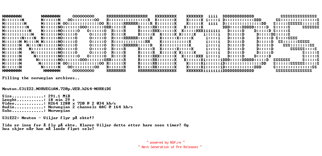 NFO for the release Newton.S31E22.NORWEGiAN.720p.WEB.h264-NORKiDS by NORKiDS